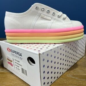 SUPERGA 2790 Candy Sneaker in Hot Pink Multi 6/36 Rainbow Platform Shoes